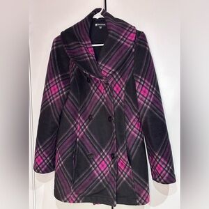 VALERIE BERTINELLI Black & Purple Jacket Pea Coat
